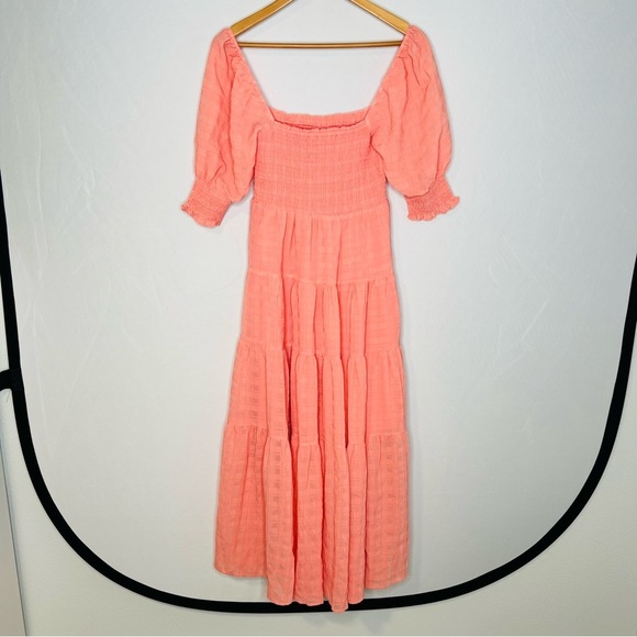 Emory Park Peach-Pink Tiered Gauzey Smocked Maxi Dress. Size Small. - Picture 3 of 14